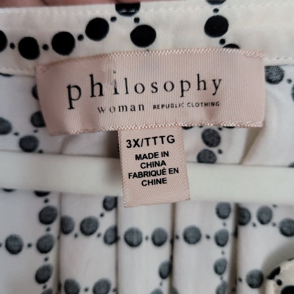 Philosophy Woman Split Neck Blouse Ivory Black Dotted Circles Print Plus Size 3X - Picture 4 of 9